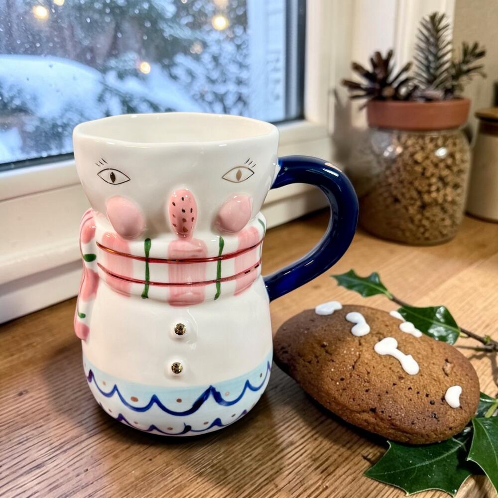 Art of Anthropologie Bird Can Fox Snowman Anthropomorphic Coffee Mug Missing Lid